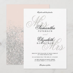 Convites Casamento lésbico clássico de prata elegante