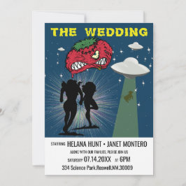 Convites Casamento Lésbico com Poster Sci Fi Retro