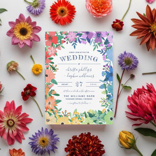 Convites Casamento Lésbico Gay do Retro Rainbow Flowers