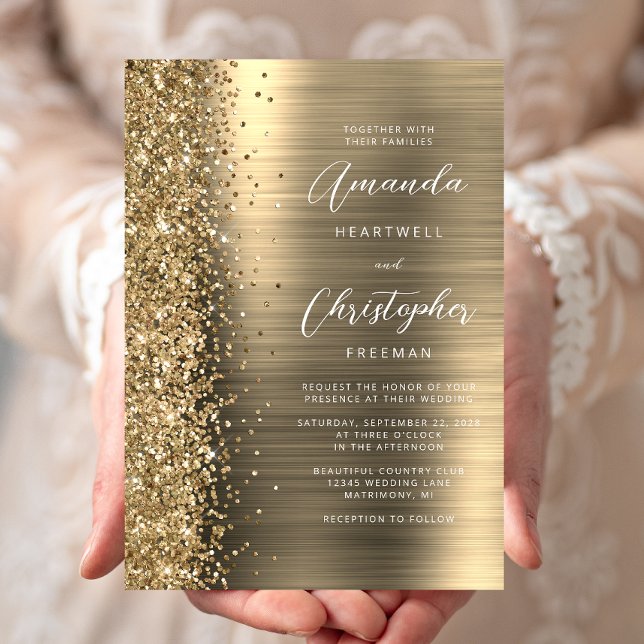 Convites Casamento Letra Brilhante Metal Dourado (Criador carregado)