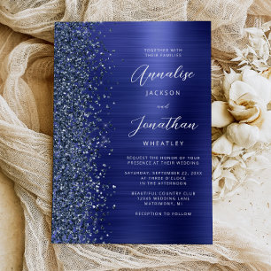 Convites Casamento Letra Brilhante Metal Naval Azul