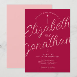 Convites Casamento Letra Moderna Retro Fuchsia Rosa