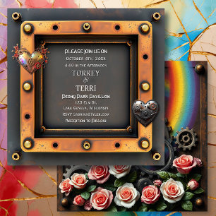 Convites Casamento LGBTQ de Cobre e Silver Steampunk