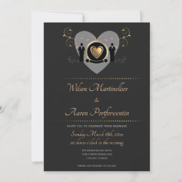 Convites Casamento LGBTQ Dourado com Código QR Masculino