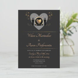 Convites Casamento LGBTQ Dourado com Código QR Masculino