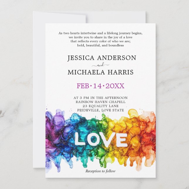 Convites 🌈 🐦 Casamento LGBTQ Pintado Com Amor (Frente)
