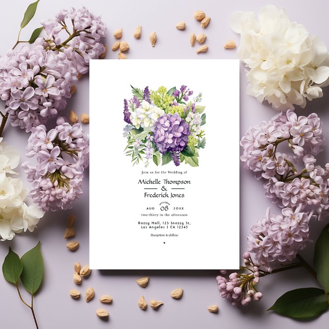Convites Casamento Lilac, Aipo e Branco Floral (Criador carregado)