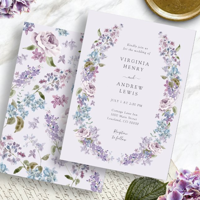 Convites Casamento Lilac da Lavanda Elegante (Elegant Lavender Lilac Wedding Invitation by Painted Paperie
)