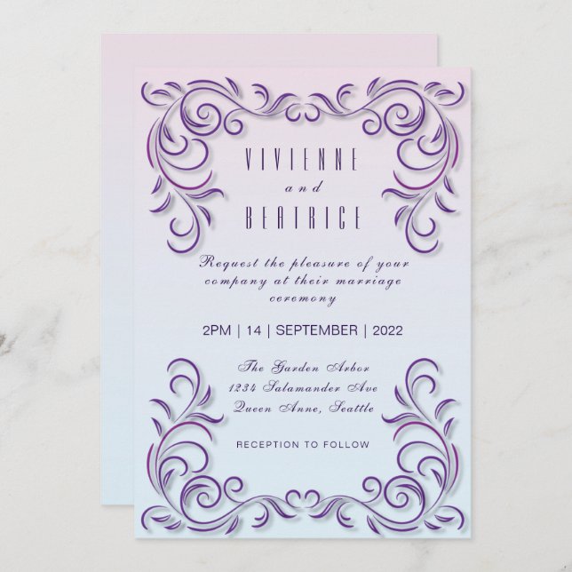 Convites Casamento lilac decorativo com lésbicas Boho (Frente/Verso)
