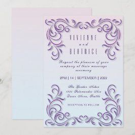 Convites Casamento lilac decorativo com lésbicas Boho