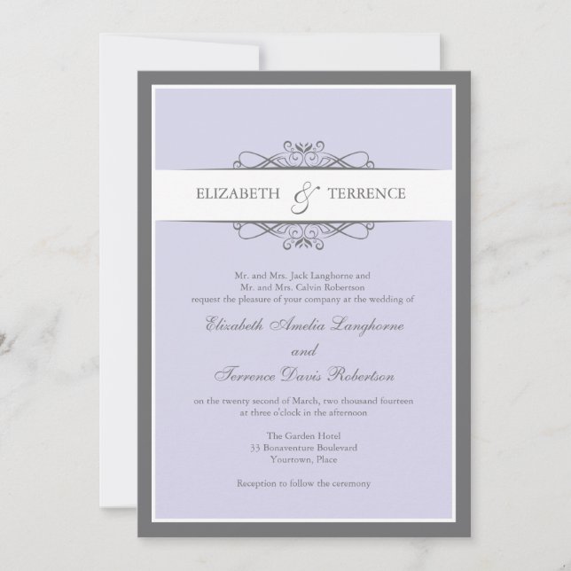 Convites Casamento Lilac Decorativo Moderno (Frente)