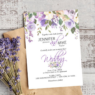 Convites Casamento Lilac Purple Lavanda Floral de Água