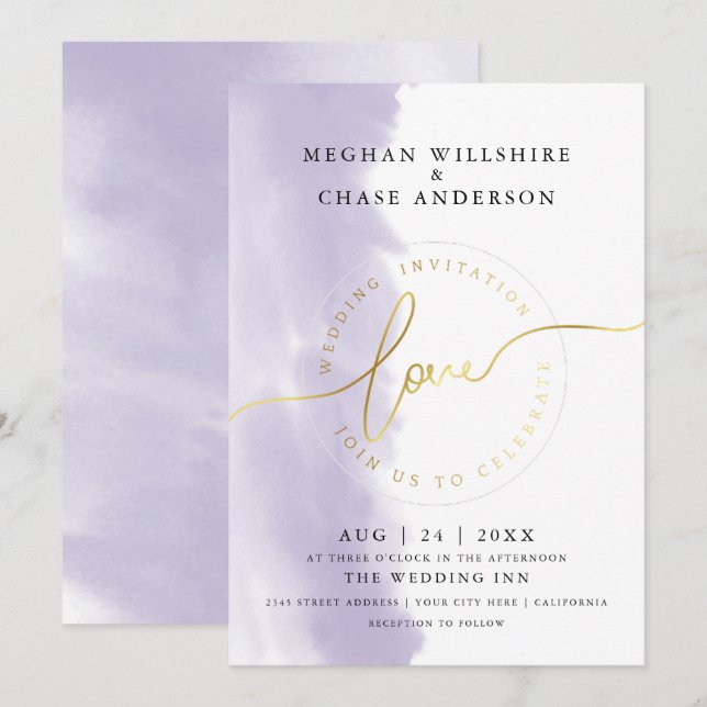 Convites CASAMENTO | Lilac Violet Watercolor (Frente/Verso)