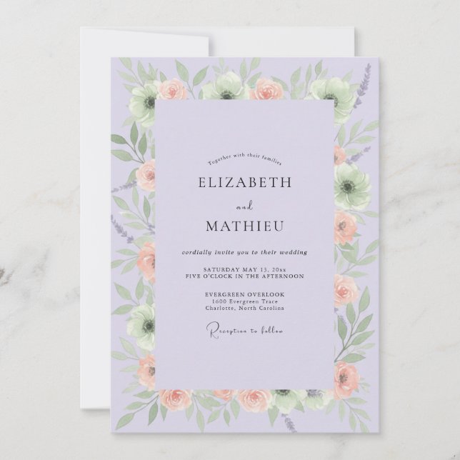 Convites Casamento Lilás Amora Ranunculus Eucalipto (Frente)