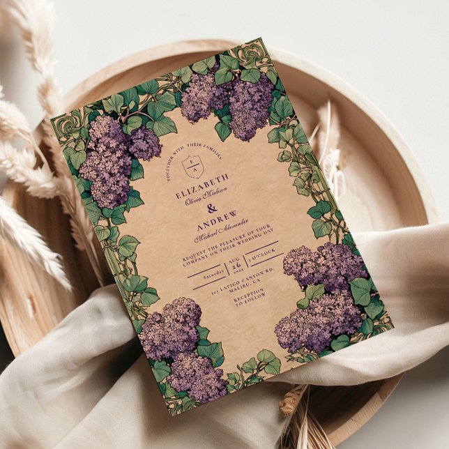 Convites Casamento Lilás Art Nouveau (Criador carregado)