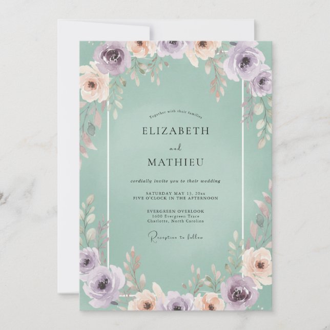 Convites Casamento Lilás Celadônia Peônia (Frente)