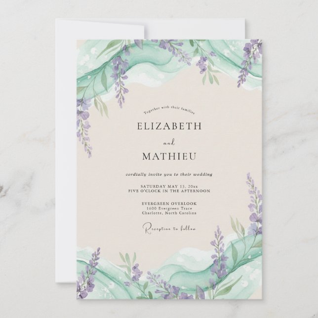 Convites Casamento Lilás Celadônia Wisteria (Frente)