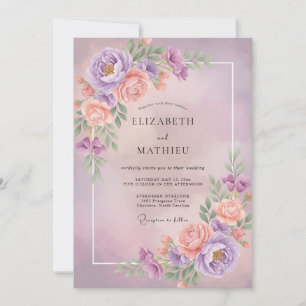 Convites Casamento Lilás Damasco Ranunculus Eucalipto Cinza