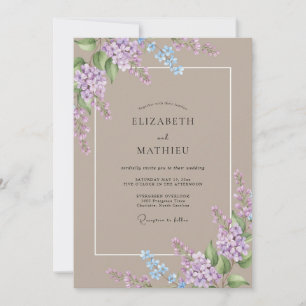 Convites Casamento Lilás Elegante Taupe