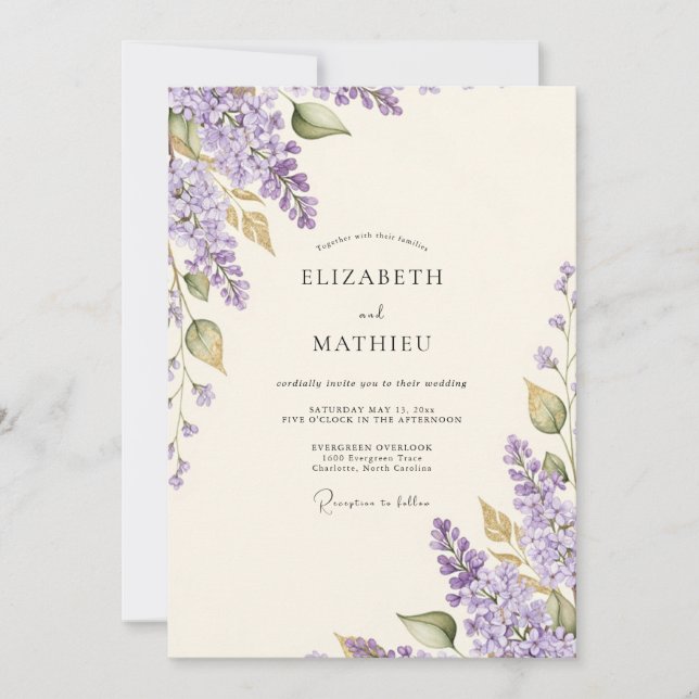 Convites Casamento Lilás Encantador de Lavanda (Frente)