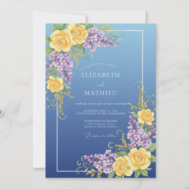 Convites Casamento Lilás Eucalipto Roxo Amarelo (Frente)