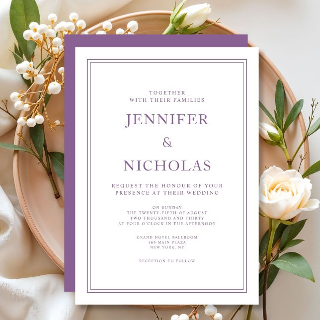 Convites Casamento Lilás Francês Formal Clássico Elegante (Elegant Classic Formal French Lilac Wedding Invitation)