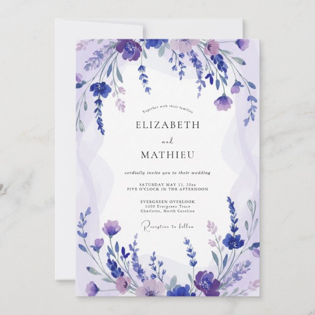 Convites Casamento Lilás Hortelãzinho Sage (Frente)