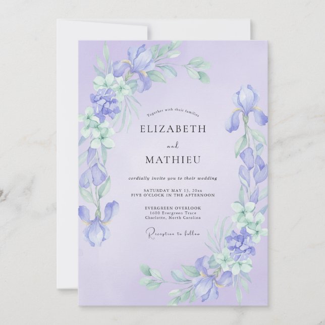 Convites Casamento Lilás Íris Eucalipto (Frente)