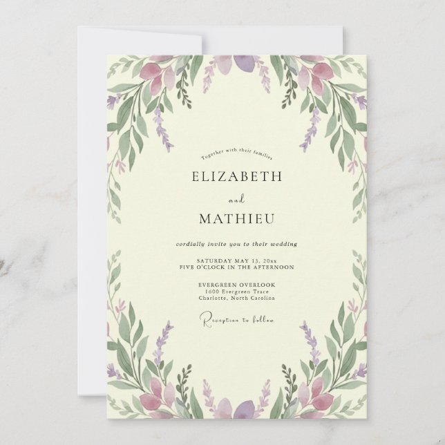 Convites Casamento Lilás Lavanda Eucalipto (Frente)