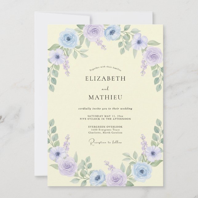 Convites Casamento Lilás Limão Peônia (Frente)