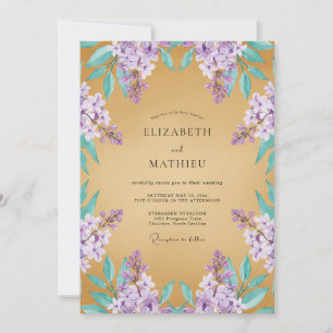 Convites Casamento Lilás Majestoso Dourado