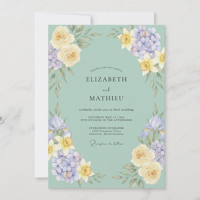 Convites Casamento Lilás Manteiga Celadon Peônia (Frente)