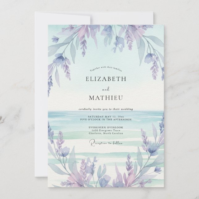Convites Casamento Lilás Murcho Hortênsia Menta (Frente)