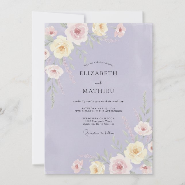 Convites Casamento Lilás Peony (Frente)
