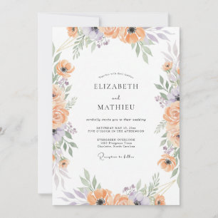 Convites Casamento Lilás Pêssego Ranunculus Eucalipto Suave