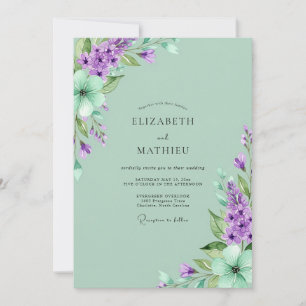 Convites Casamento Lilás Poético em Verde Menta