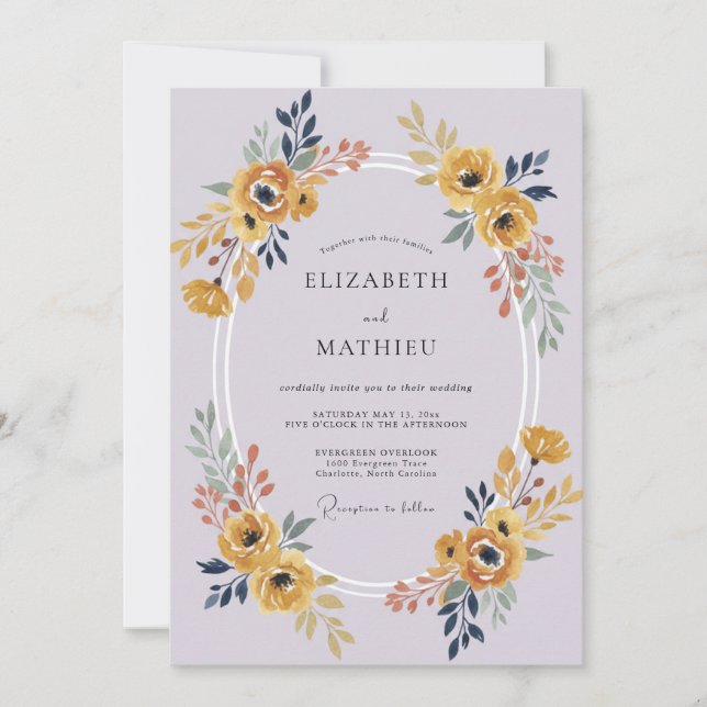 Convites Casamento Lilás Ranunculus Dourado Eucalipto (Frente)