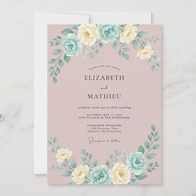 Convites Casamento Lilás Rosa Água Peônia (Frente)