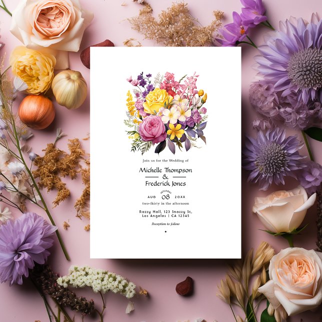 Convites Casamento Lilás, Rosa Beije e Amarelo Vintage (Criador carregado)
