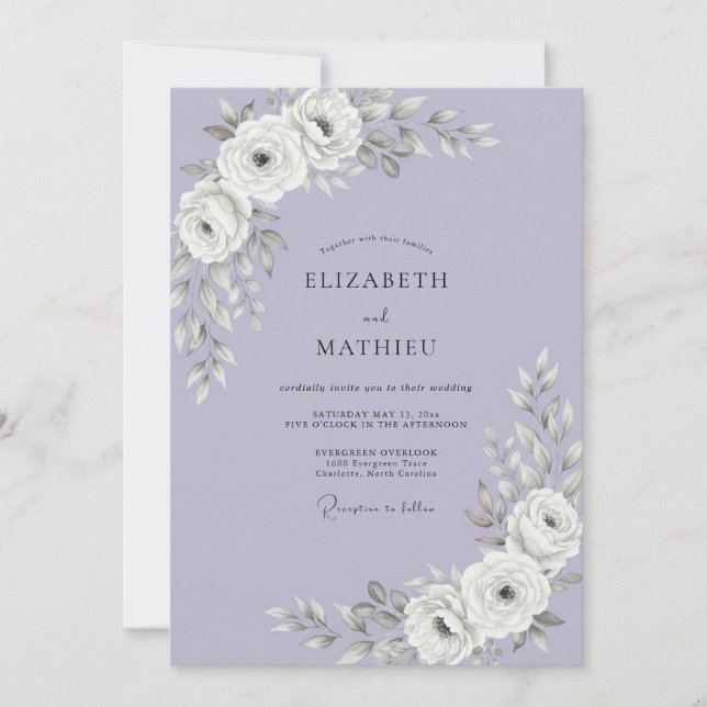 Convites Casamento Lilás Rosa Poeira Branco (Frente)