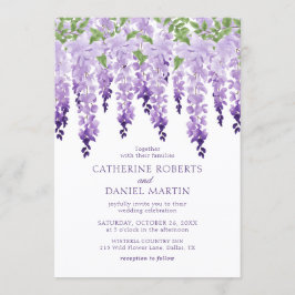 Convites Casamento Lilás Roxo de Wisteria em Aquarela