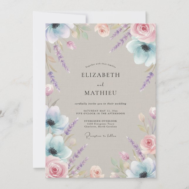 Convites Casamento Lilás Taupe Eucalipto (Frente)