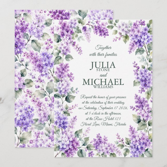 Convites Casamento Lilases (Frente/Verso)