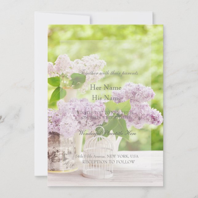 Convites Casamento Lilático Branco Floral Branco-Flor-Prima (Frente)