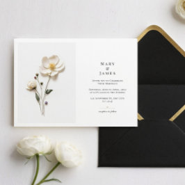 Convites Casamento Linda Horizontal de Flor Branca Elegante