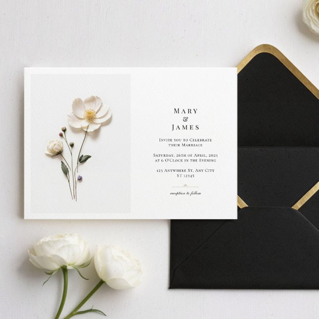 Convites Casamento Linda Horizontal de Flor Branca Elegante (Criador carregado)