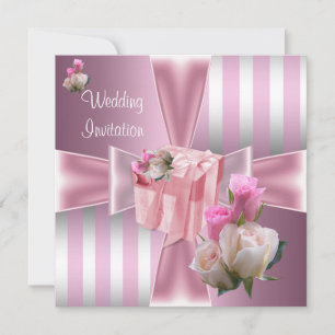 Convites Casamento Lindo Cetim Rosa Listra Prata Laço