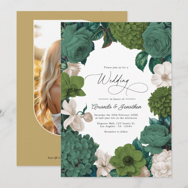 Convites Casamento Linha Verde Eucalipto, Oliva Samambaia e (Frente/Verso)