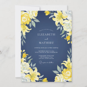 Convites Casamento Lírio Amarelo Marinho