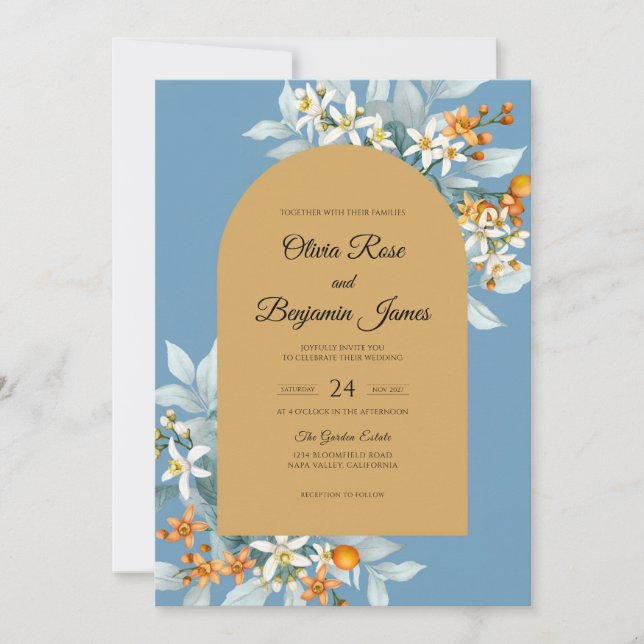 Convites Casamento Lírio Azul Ócre (Frente)